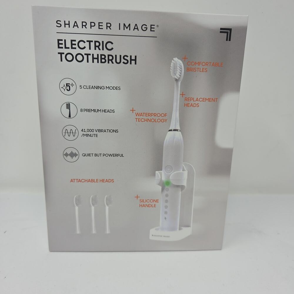 Sharper Image Electric Rechargeable Toothbrush Set White 5 Modes Timer Travel